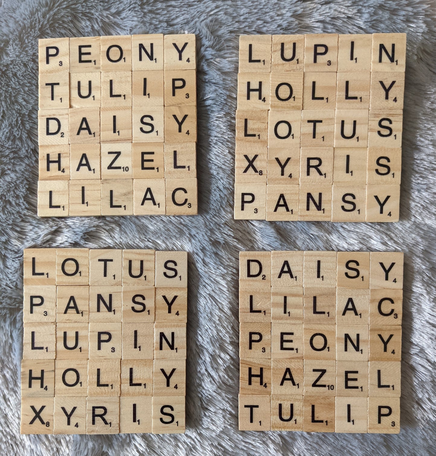 Flower Scrabble Large Coasters