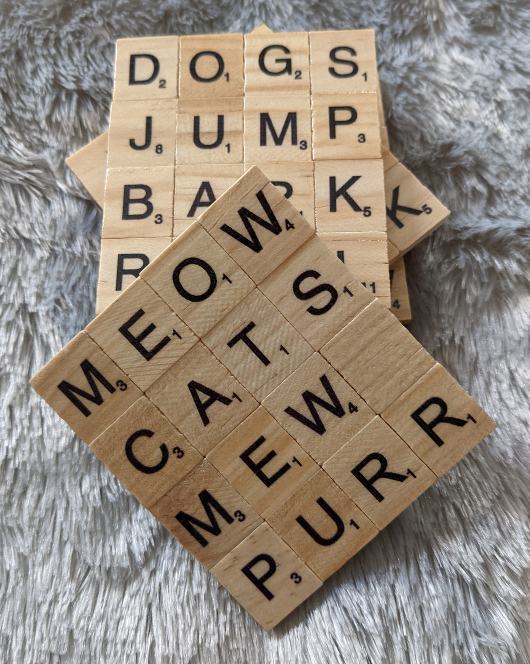 Cat and Dog Scrabble Coasters